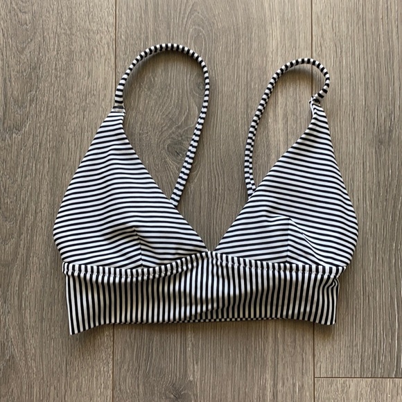 aerie Other - Black & White Vertical Striped Aerie Triangle Bikini Top